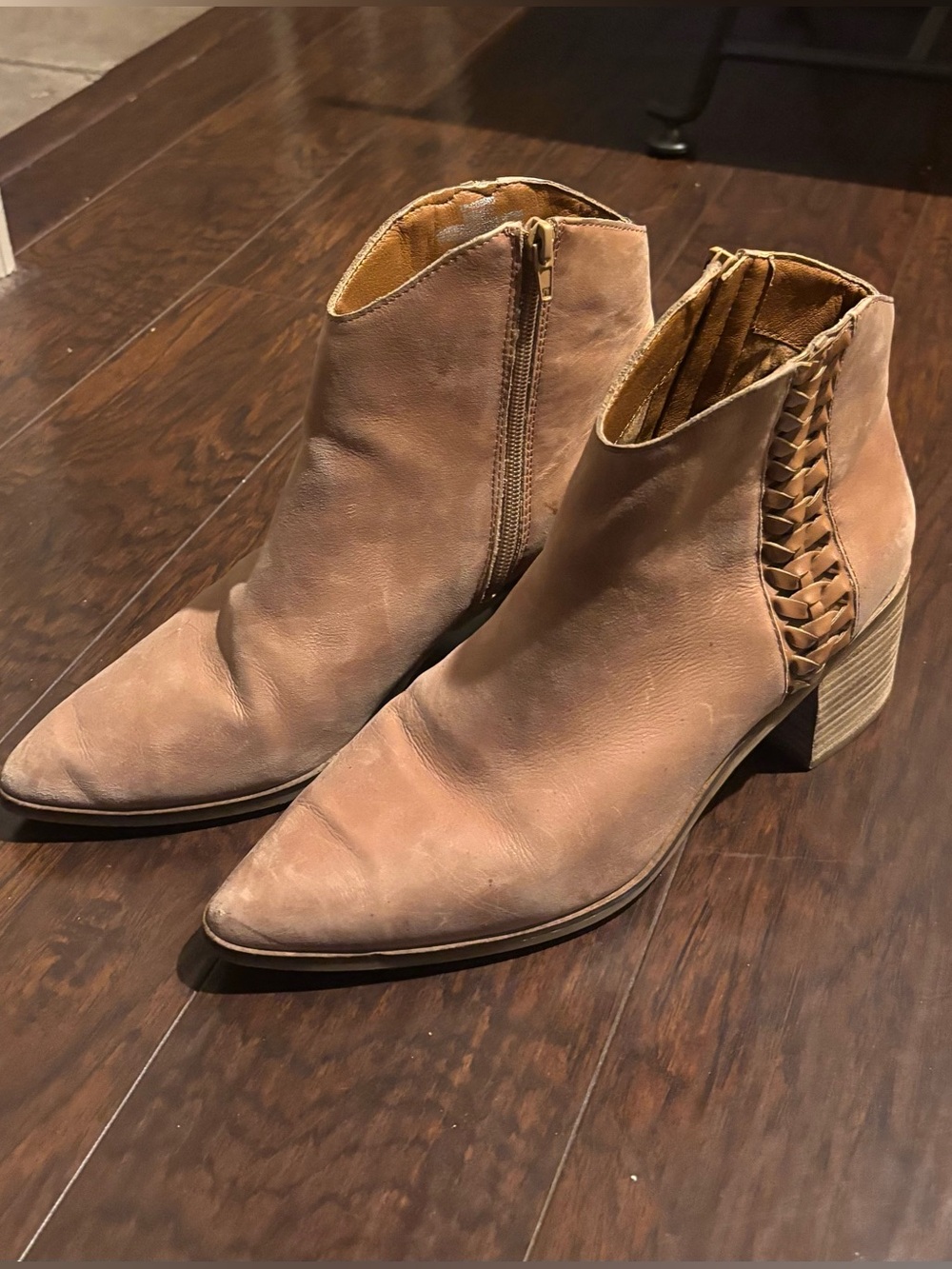 Women’s Tan Leather Ankle Boots with Braided Detail